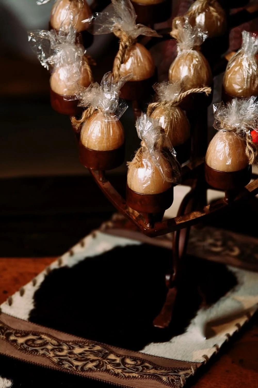 Iron Heart Candelabra and Cowhide Table Runner