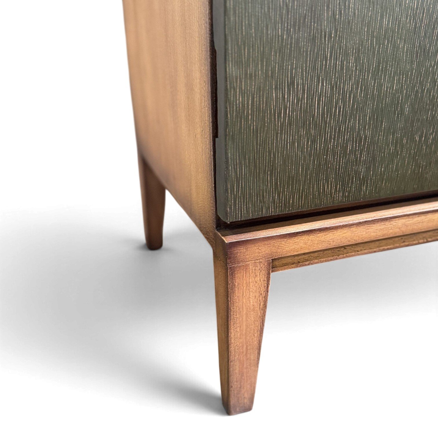 Handmade Peruvian Renata Buffet Chest with green textured leather doors and gold-toned handles