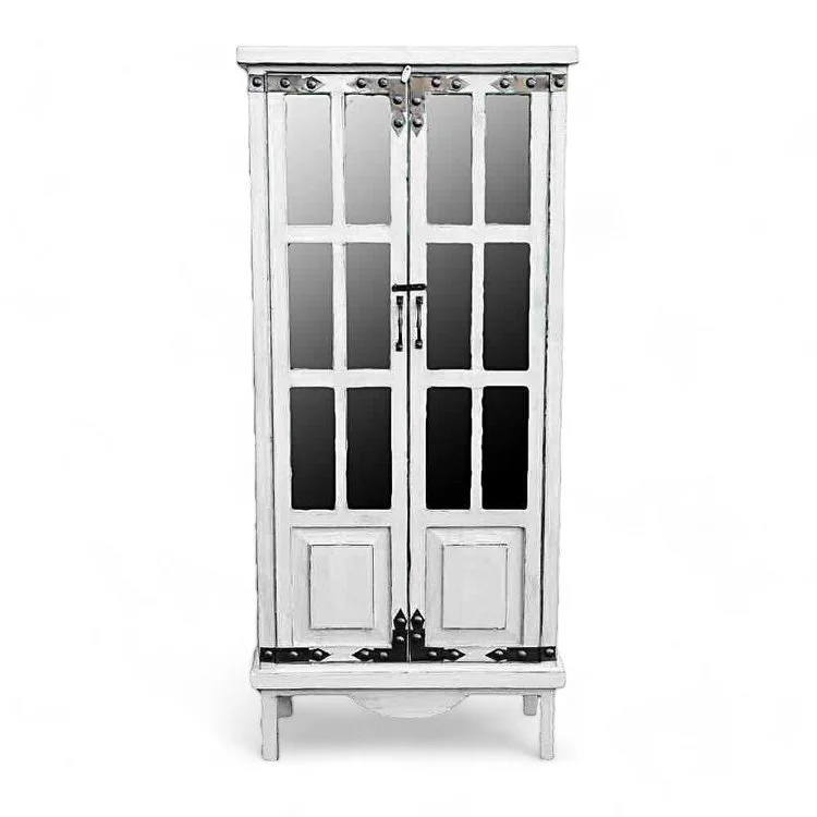 Handmade Acapulco Curio Cabinet crafted in Mexico from reclaimed wood with glass doors and rustic iron accents.