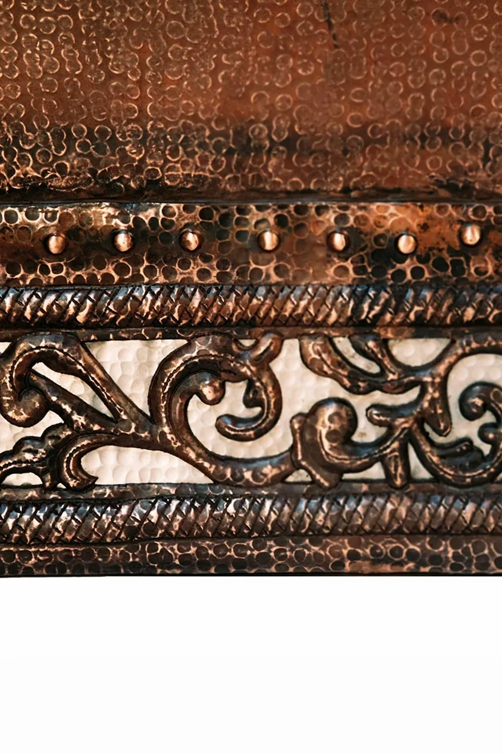 67" Hammered Copper Double Slipper Bathtub - Nickel Inlay