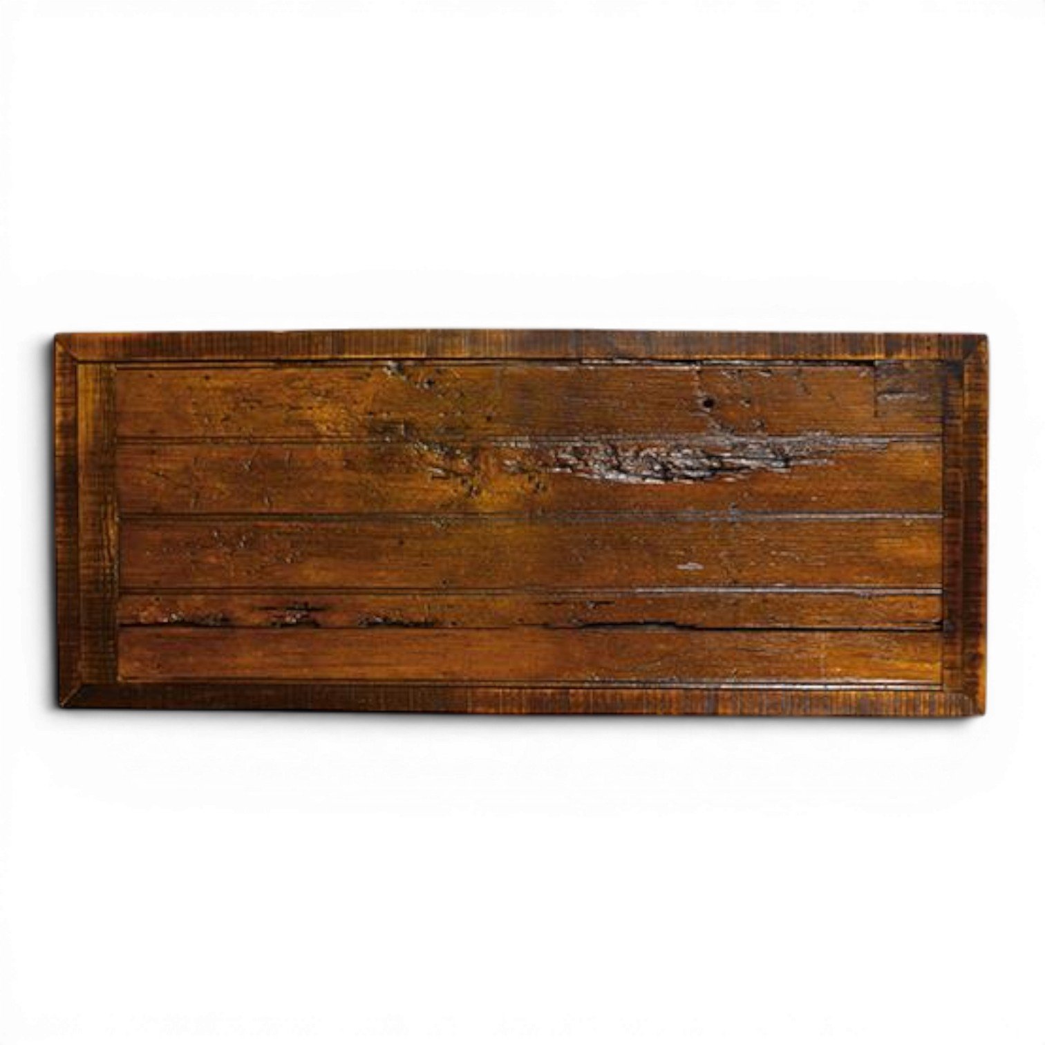 Handmade Mexican Camino kitchen island with natural slat wood top, distressed dark finish, iron hardware, and rustic storage design.