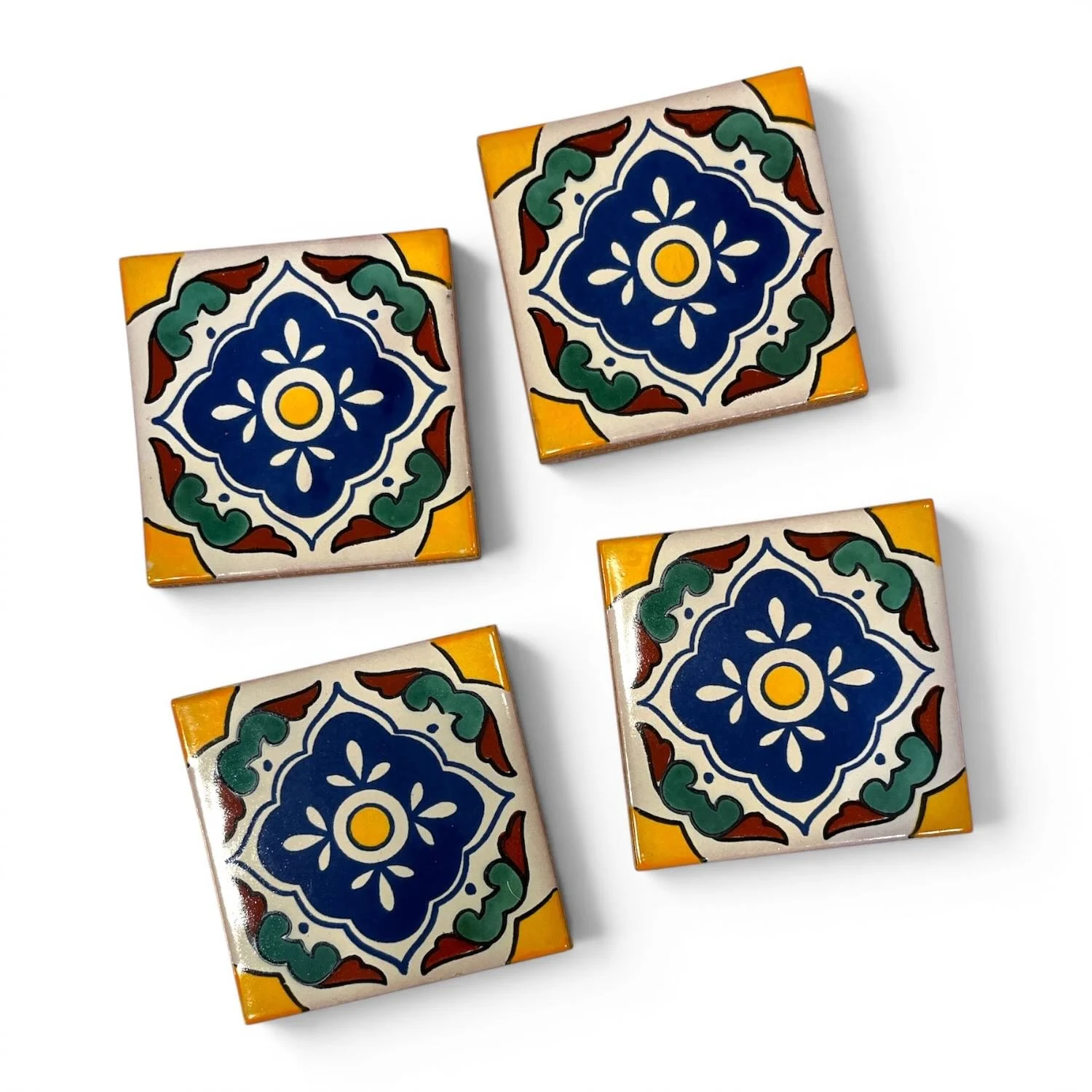 Talavera Tile Coaster Set – Handmade Mexican Tile Coasters (Set of 4) - Style 5