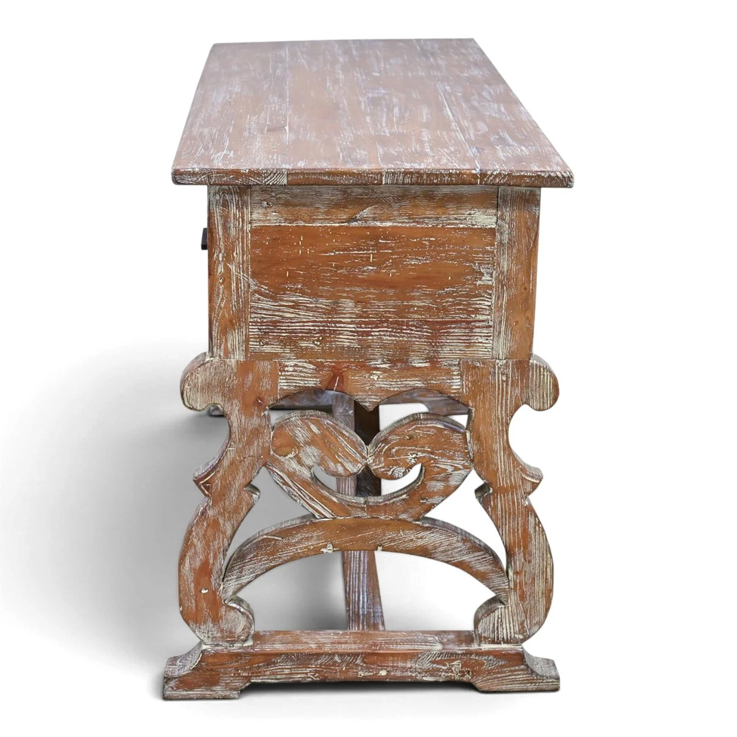 Rancho Salgado desk with whitewashed finish and iron trim, handmade in Mexico