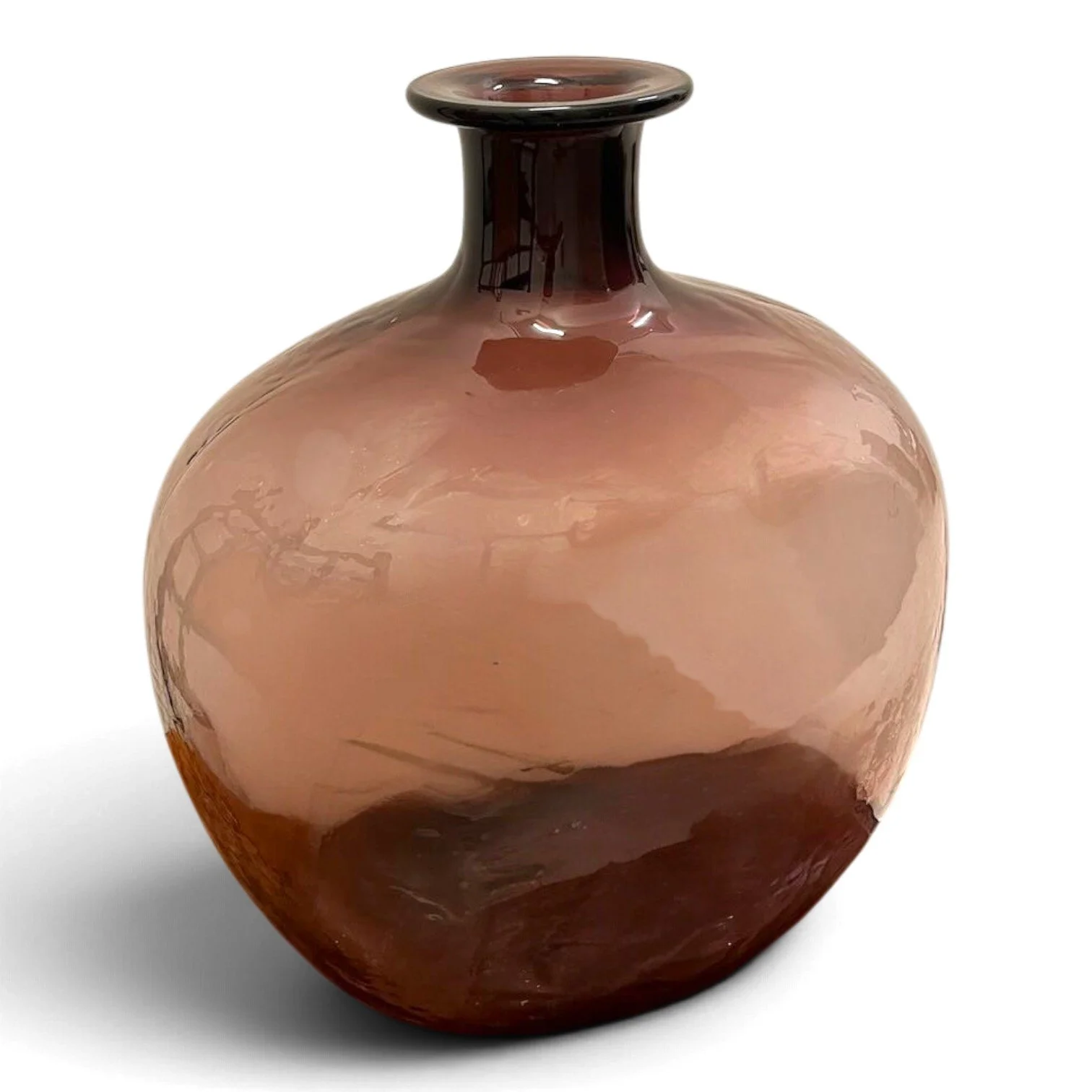 Handblown amethyst purple glass bottle, decorative Mexican table decor