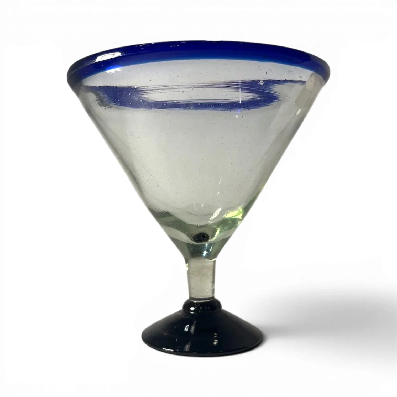 Set of four handmade Mexican Grande Azul handblown martini glasses with elegant artisan design.