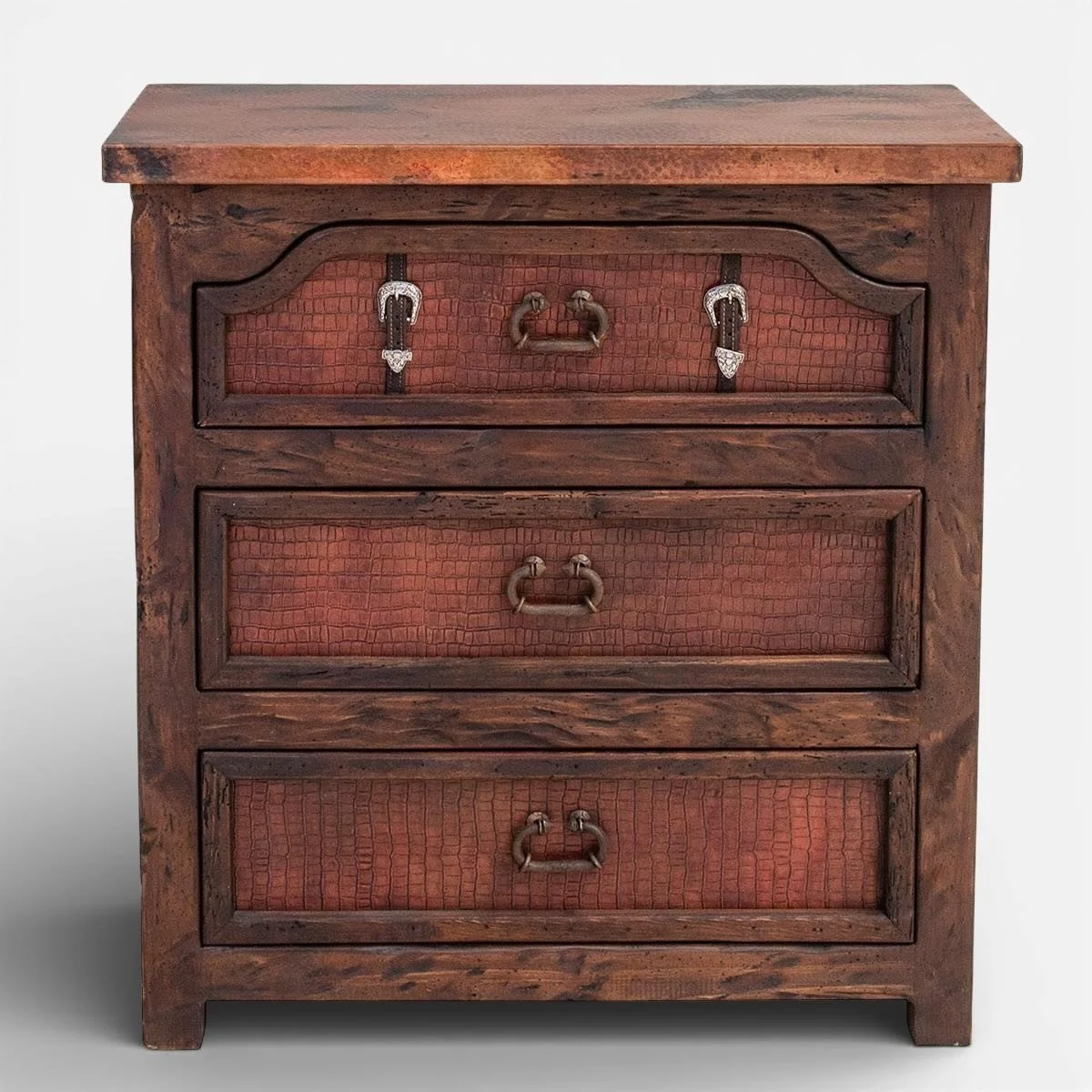 Todos Santos Croc Print Nightstand | Handmade Leather & Copper Nightstand