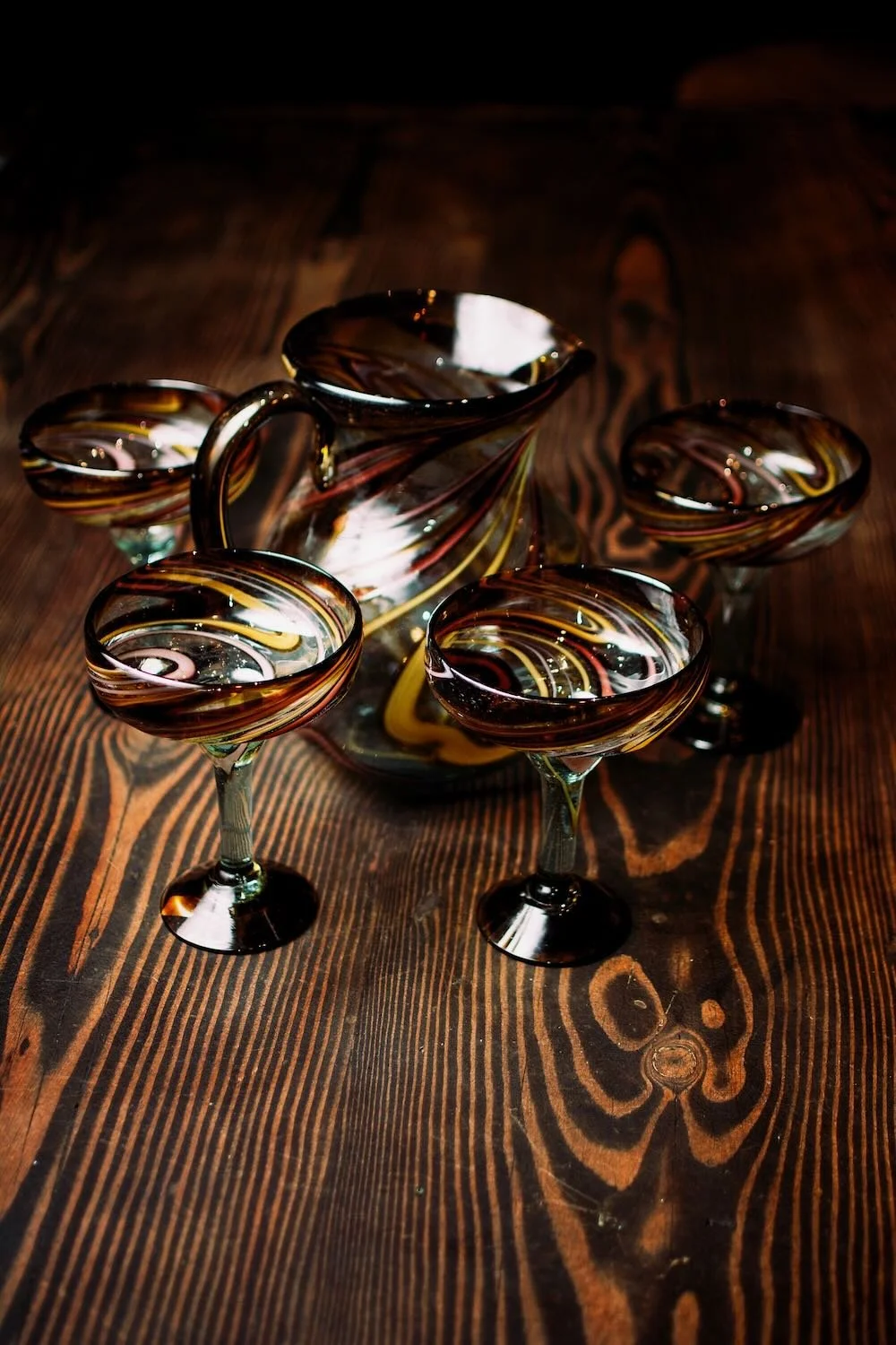 Oro y Morado Handblown Pitcher & Glass Set