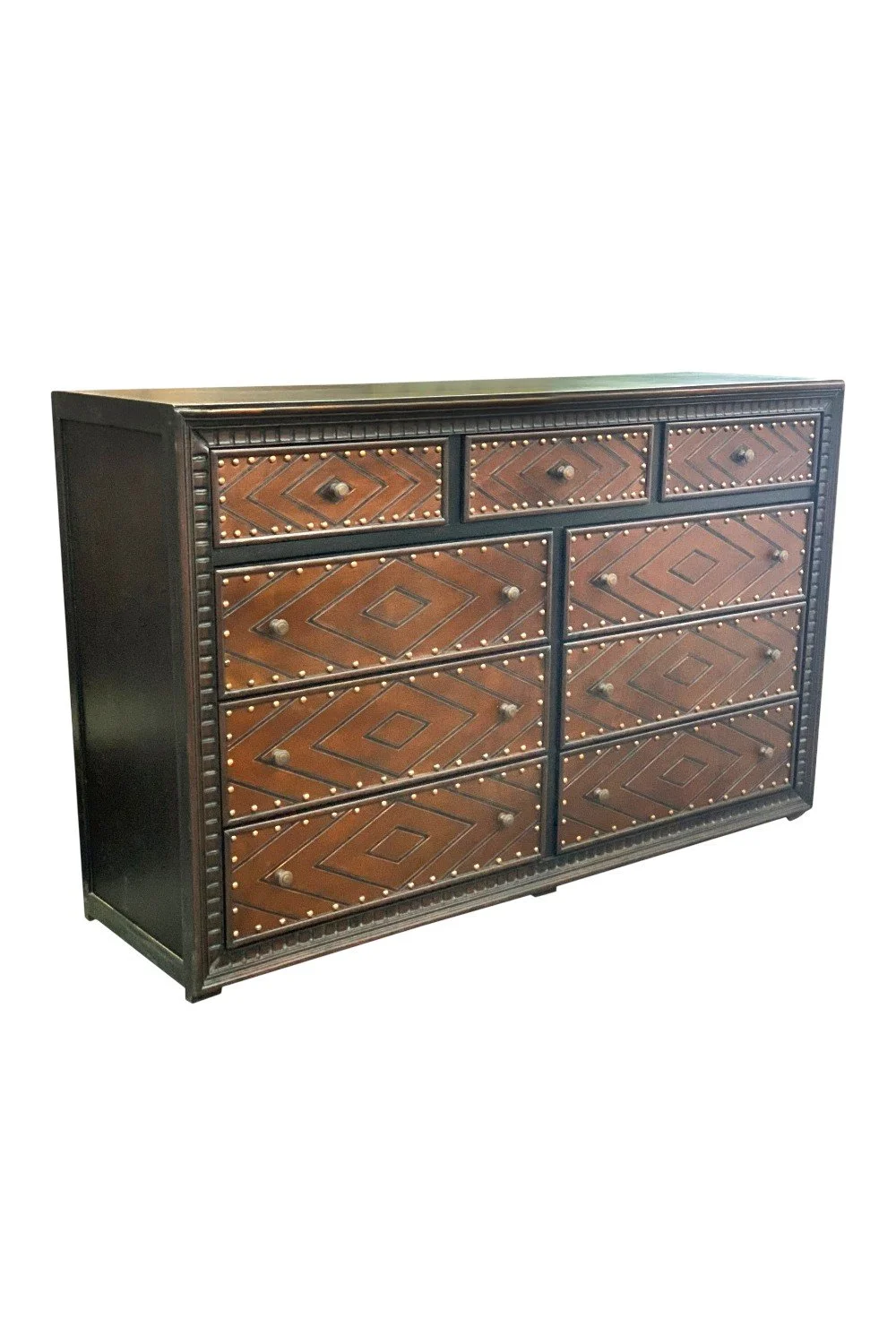 Trujillo Leather 9 Drawer Dresser – Tooled Leather Rustic Dresser