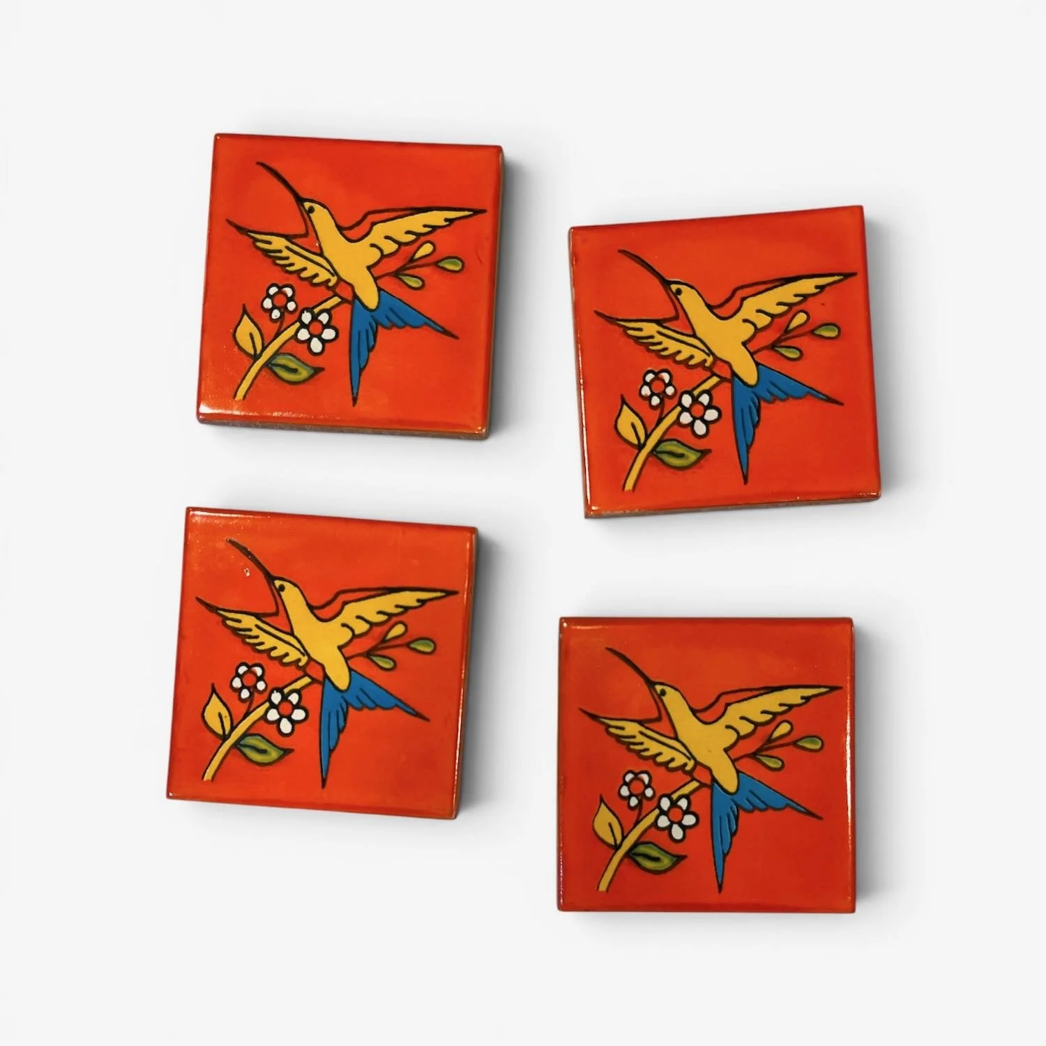 Talavera Tile Coaster Set – Handmade Mexican Tile Coasters (Set of 4) - Style 13