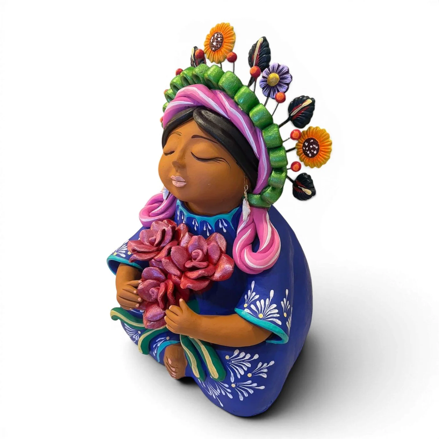 Handmade Mexican Pachamama folk art doll with vibrant artisan details