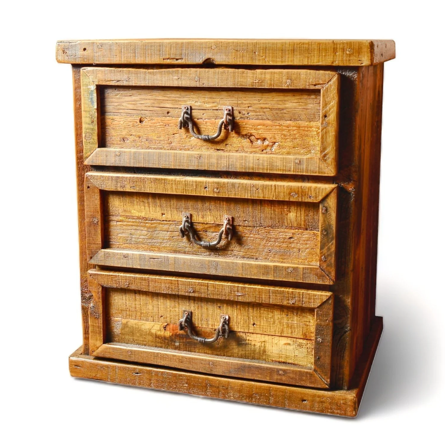 Hacienda Rústica handcrafted Mexican reclaimed wood dresser with dark stain, iron hardware, and three drawers