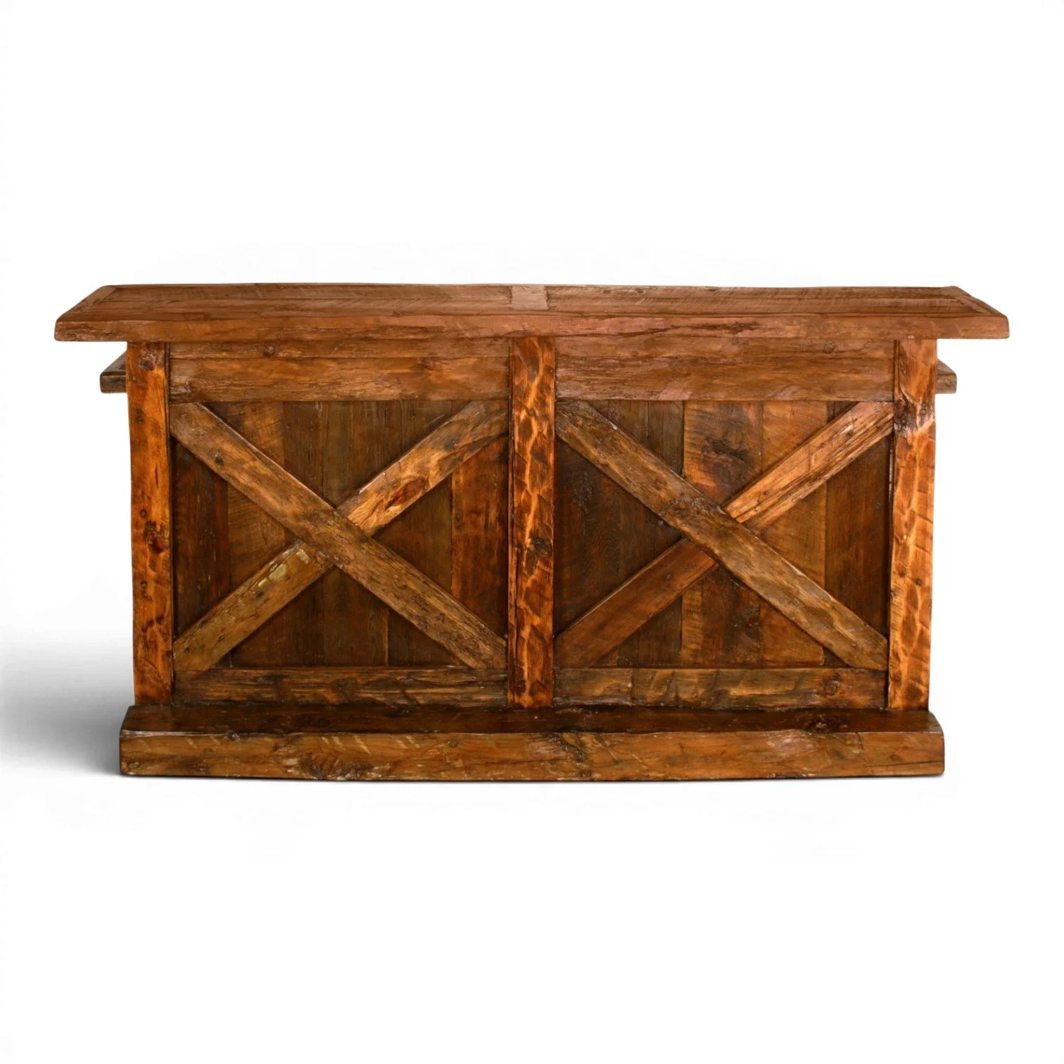 Handmade Mexican reclaimed wood rustic home bar with iron hardware
