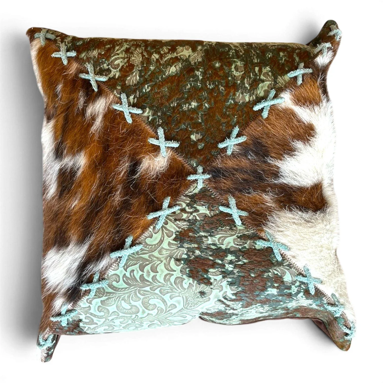 Tombstone Pillow | Handmade Brazilian Cowhide & Leather Western Throw Pillow Style 19