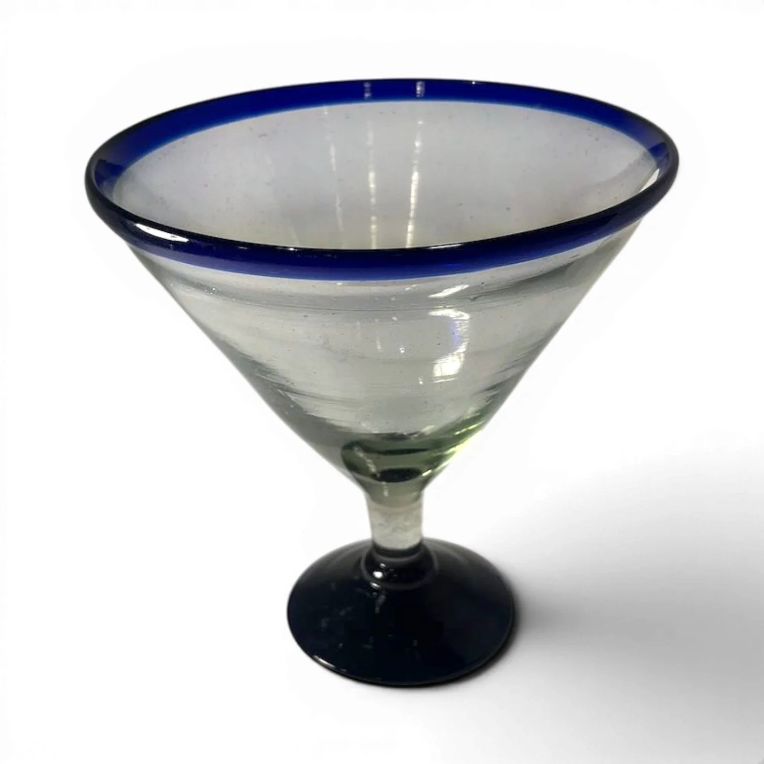 Set of four handmade Mexican Grande Azul handblown martini glasses with elegant artisan design.