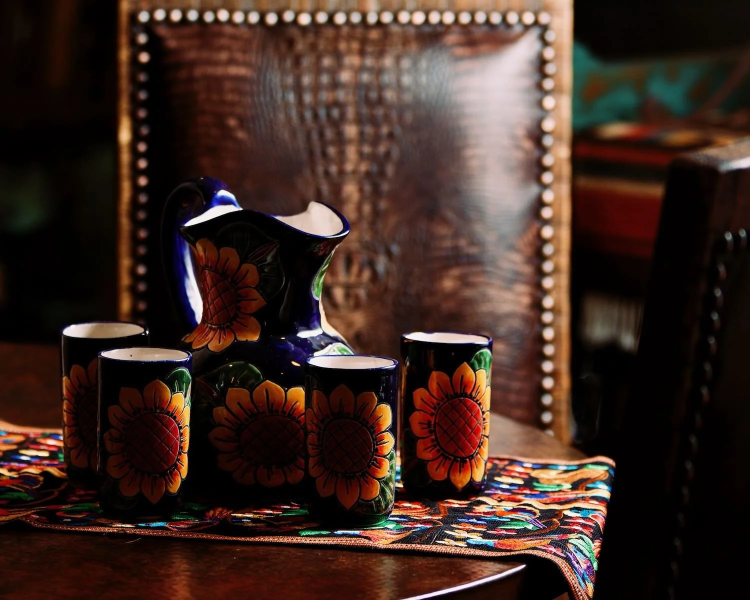Handmade Talavera Pitcher and Glass Set from Mexico