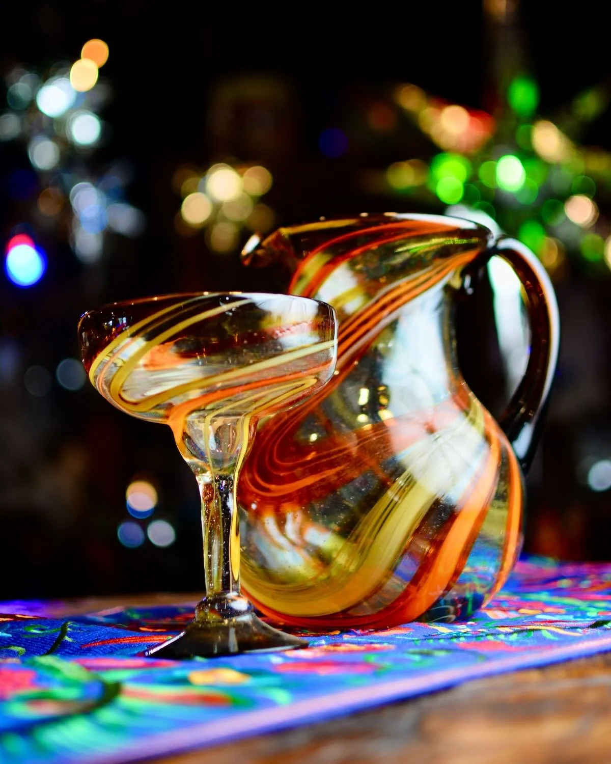 Oro y Bronce Handblown Pitcher and Margarita Glass Set