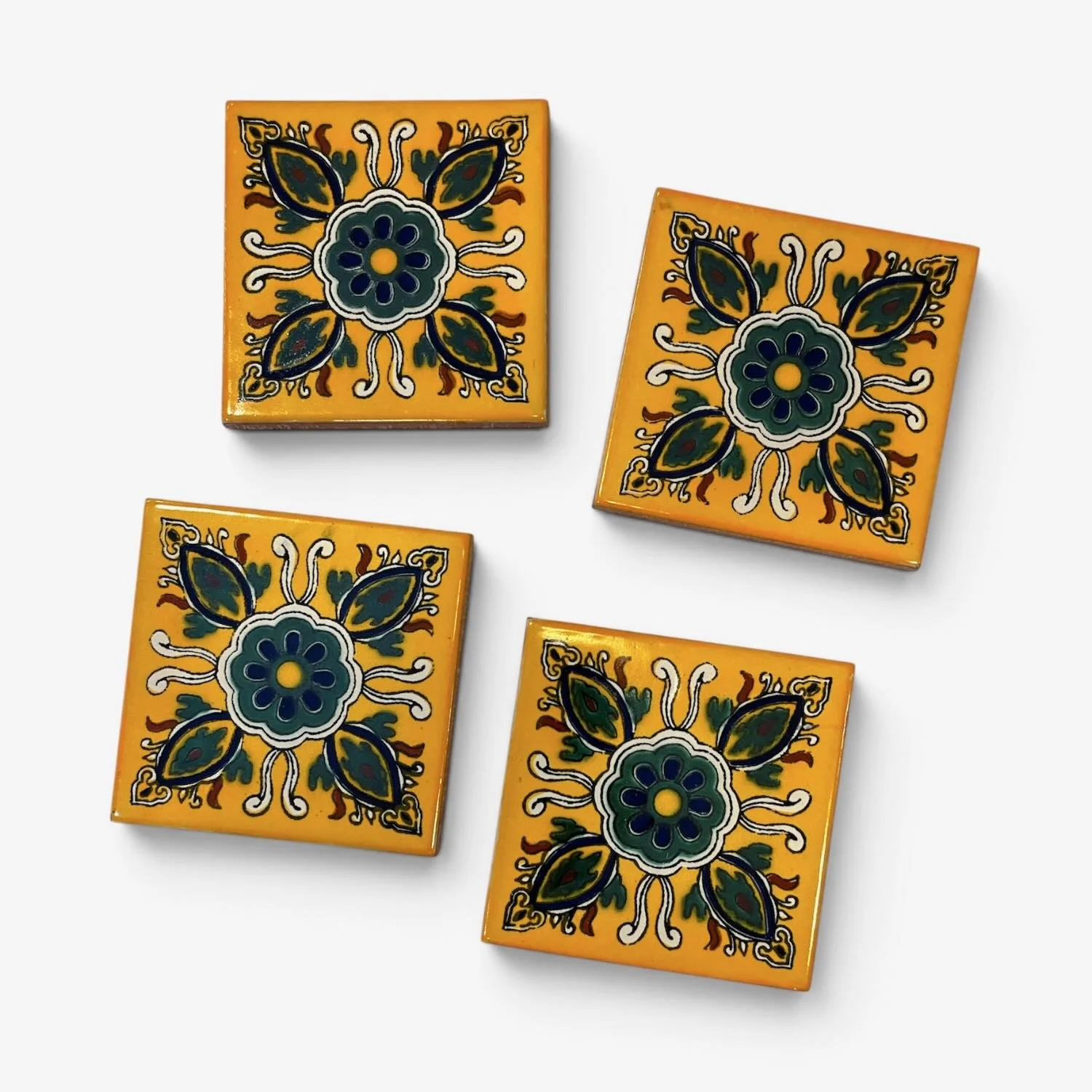 Talavera Tile Coaster Set – Handmade Mexican Tile Coasters (Set of 4) - Style 7