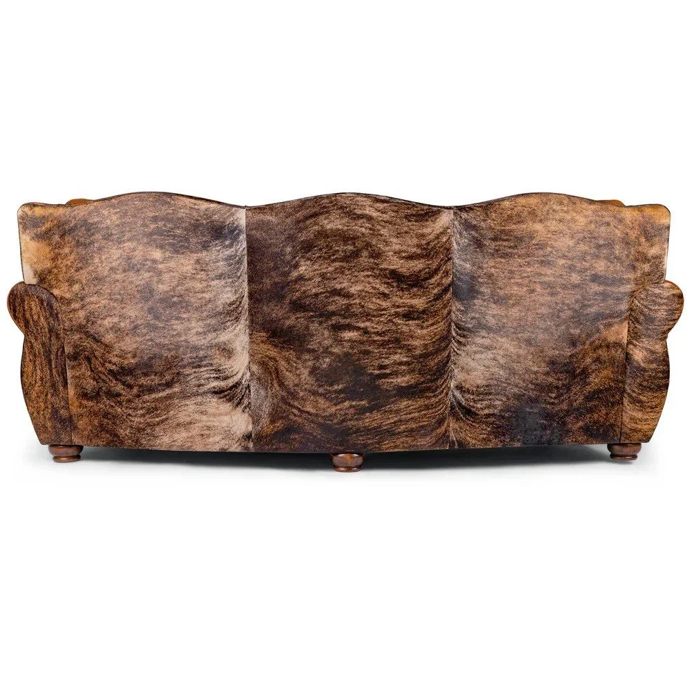 The Bozeman 3-Seat Western Leather Sofa with croc trim and brindle cowhide features premium top-grain leather, handcrafted construction, and bold Western luxury design.