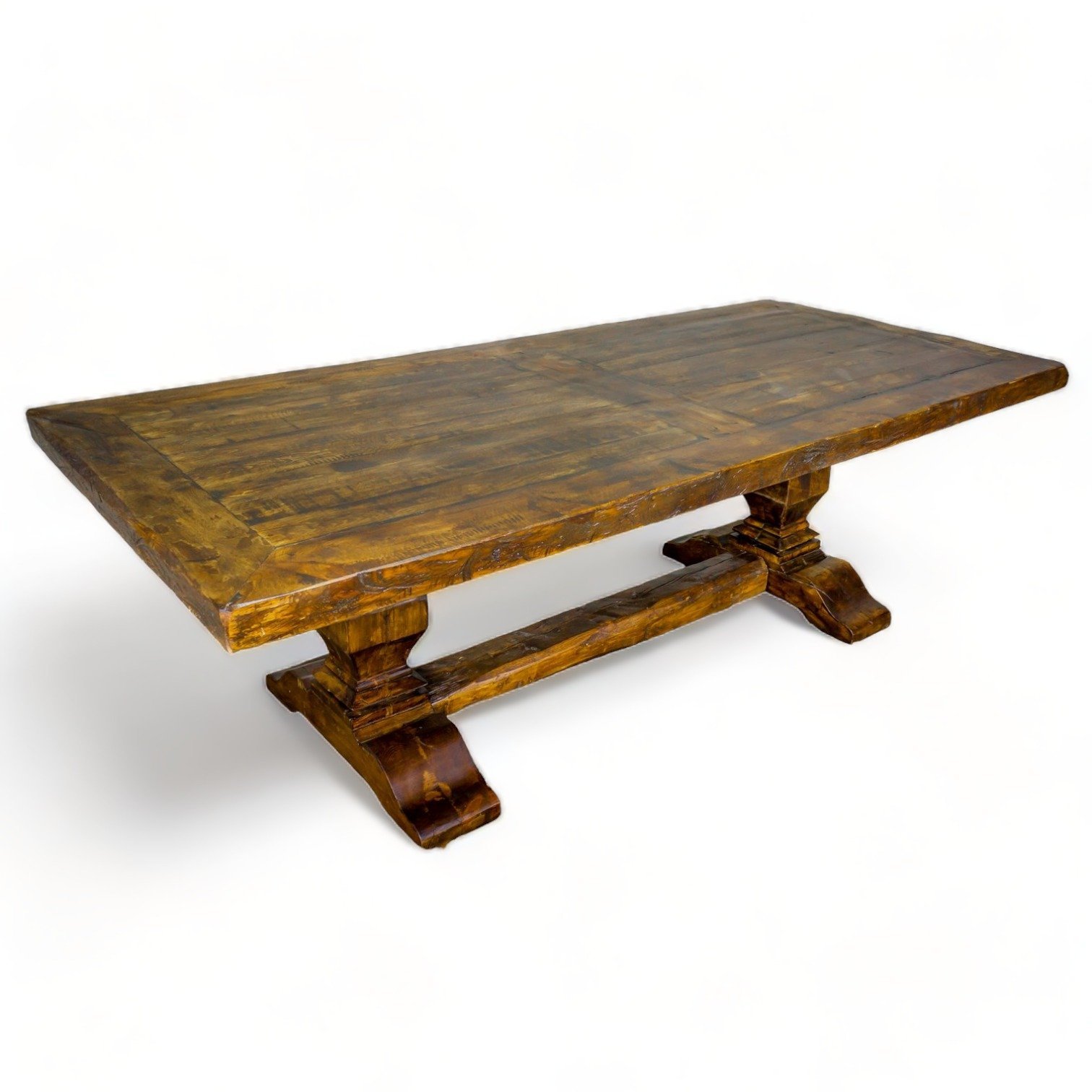 Handmade Mexican reclaimed wood Hacienda Rústica dining table with trestle base