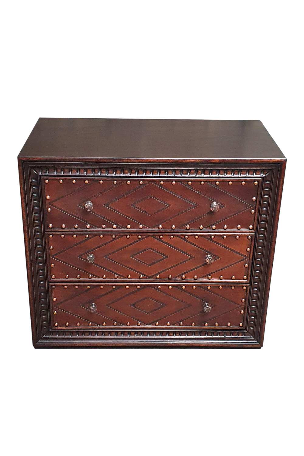 Trujillo Leather Nightstand – Tooled Leather Rustic Bedside Table