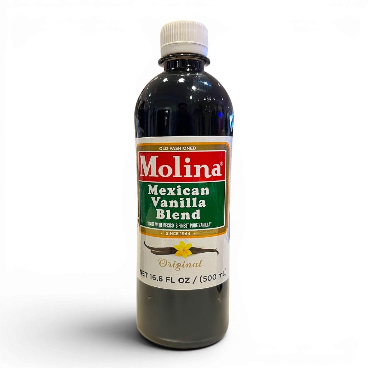 Molina Mexican Vanilla Blend Original bottles in multiple sizes featuring authentic Mexican vanilla flavor since 1944.