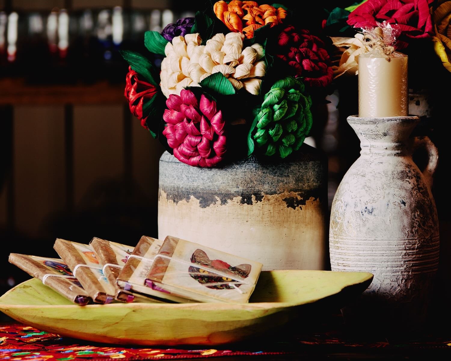 White Clay Vases & Cornhusk Flowers