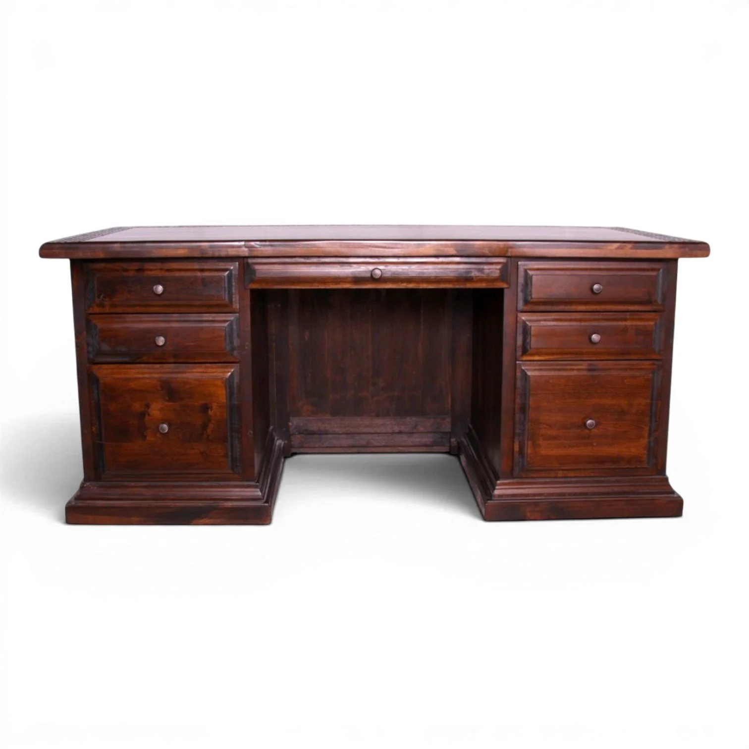 Handmade Mexican reclaimed wood desk with alder top and dark stain finish