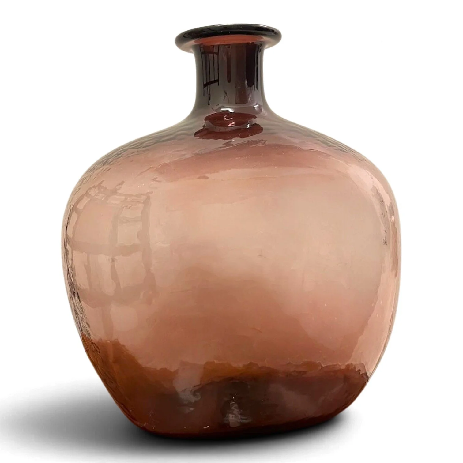 Handblown amethyst purple glass bottle, decorative Mexican table decor