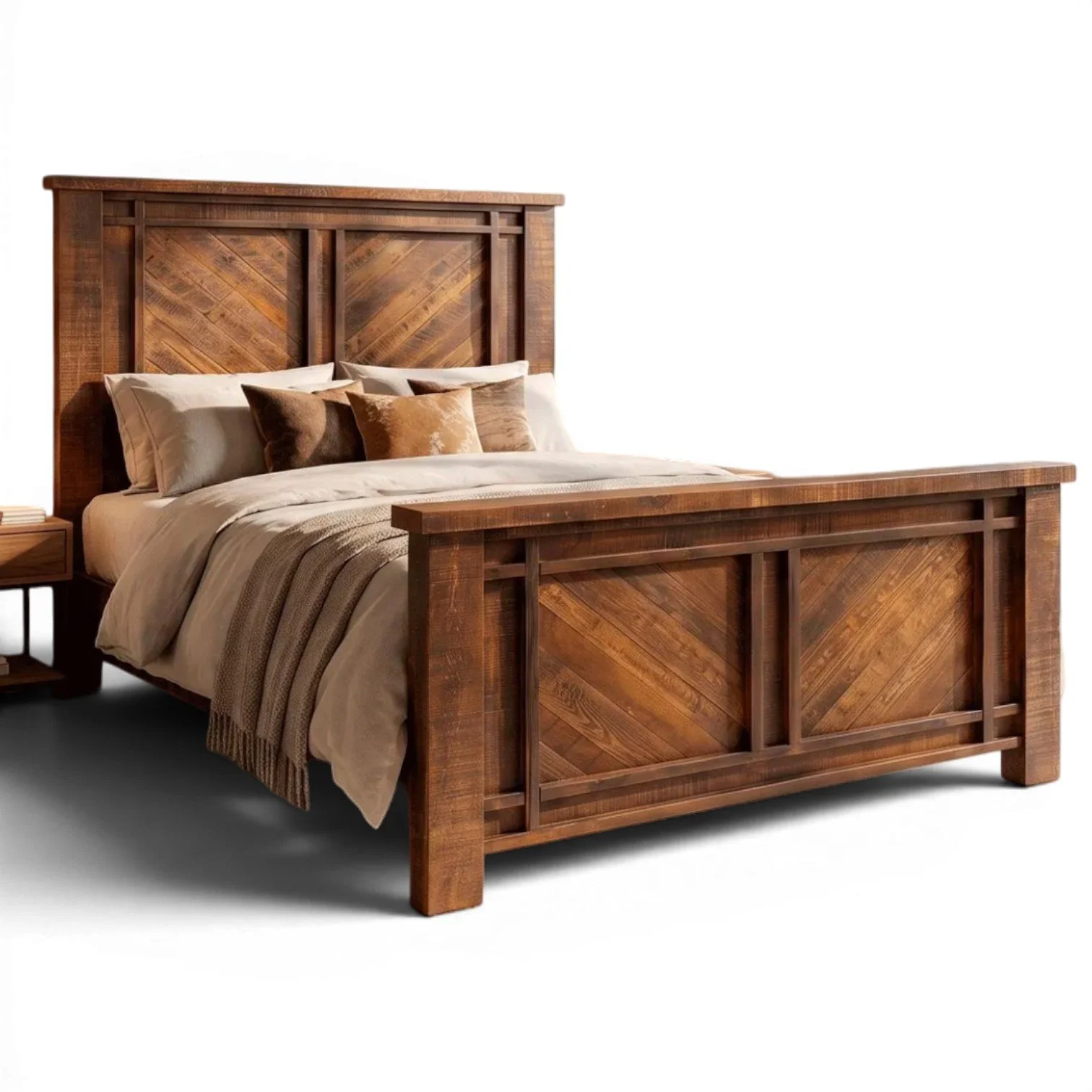 Handmade Mexican reclaimed wood Laguna Niguel bed with chevron headboard