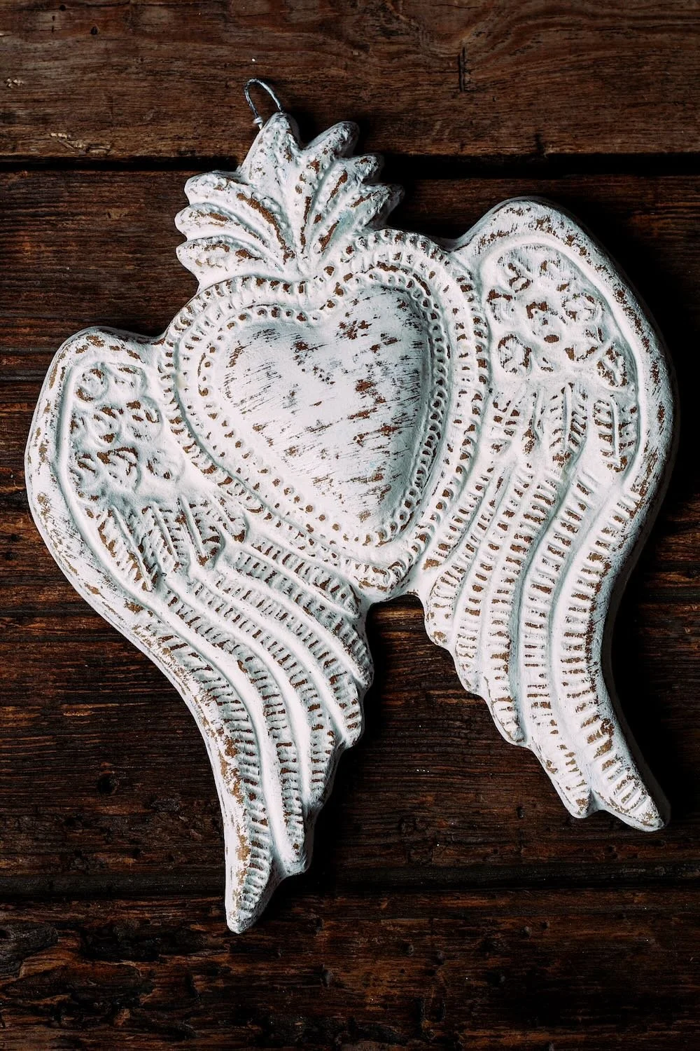 White Clay Heart with Wings