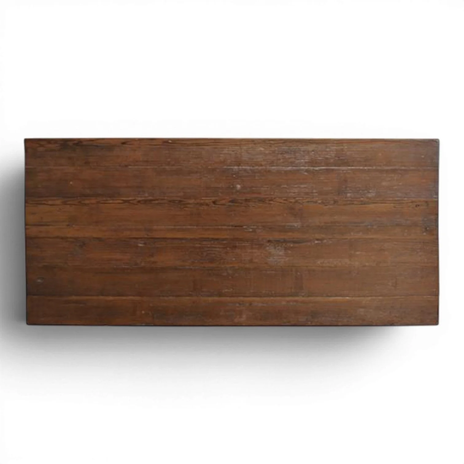 Handmade Mexican Farming kitchen island with solid wood construction, rich dark stain, iron hardware, and decorative iron clavos.