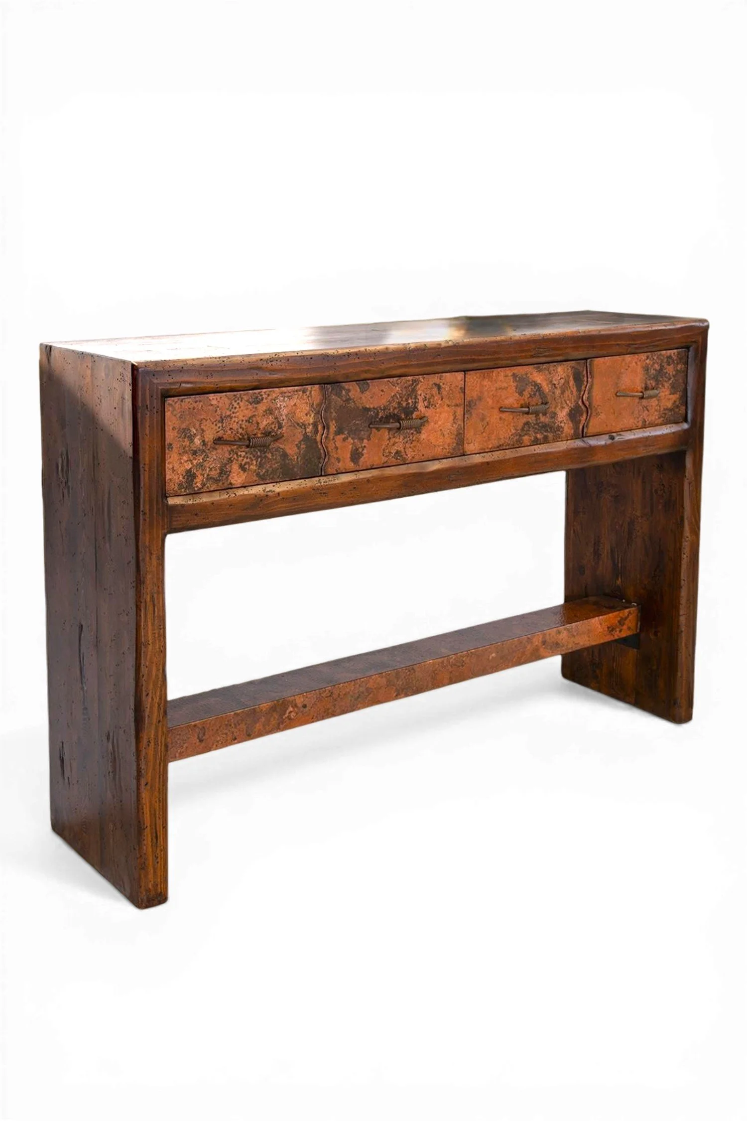 La Ballena Copper Sofa Table with Live Edge Drawers
