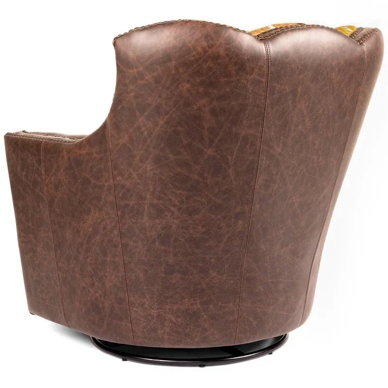 The Hot Springs Axis & Leather Swivel Chair features premium leather, axis deer hide backrest, and smooth swivel functionality for refined Western luxury seating.