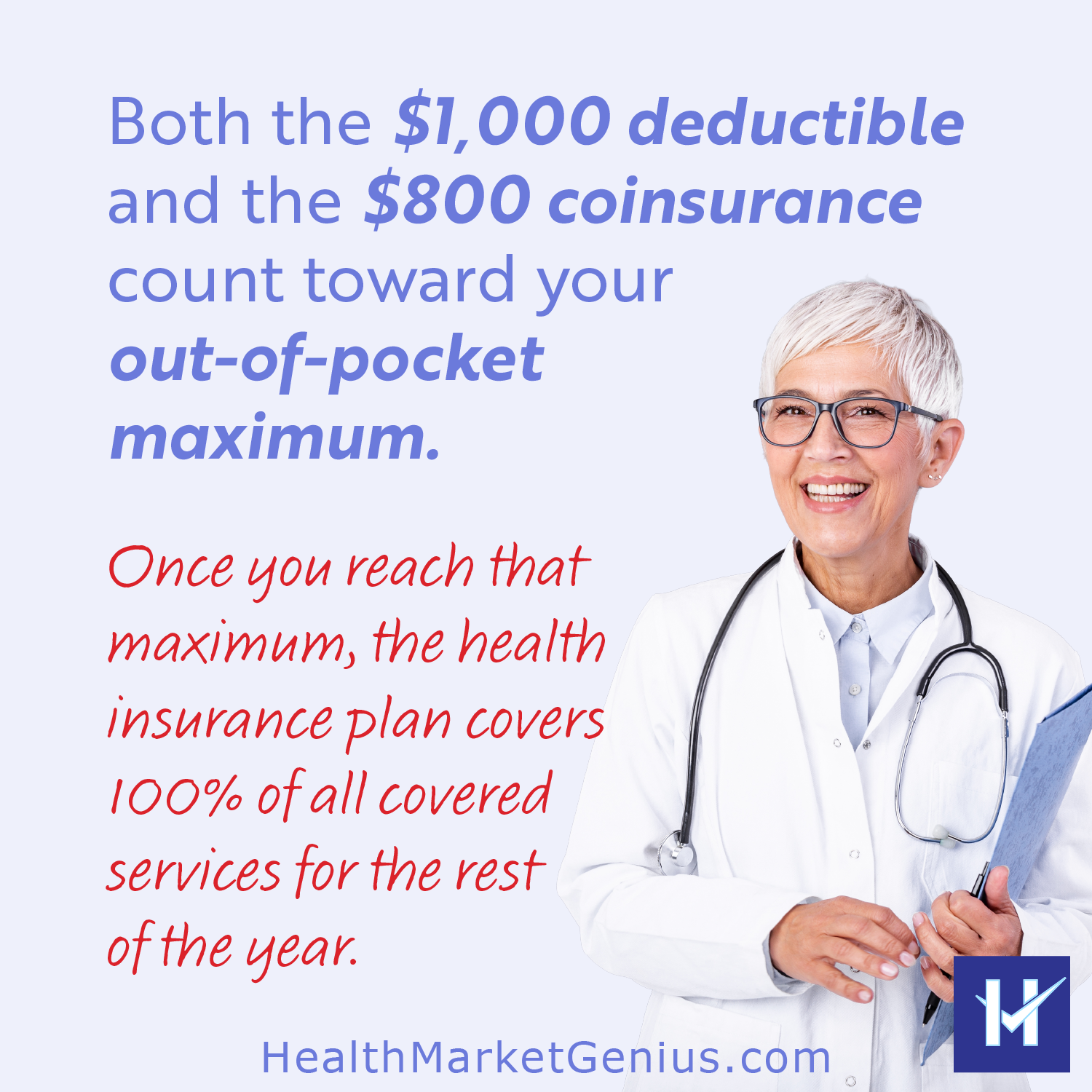 Physician explaining how deductibles and coinsurance count toward the out-of-pocket maximum.