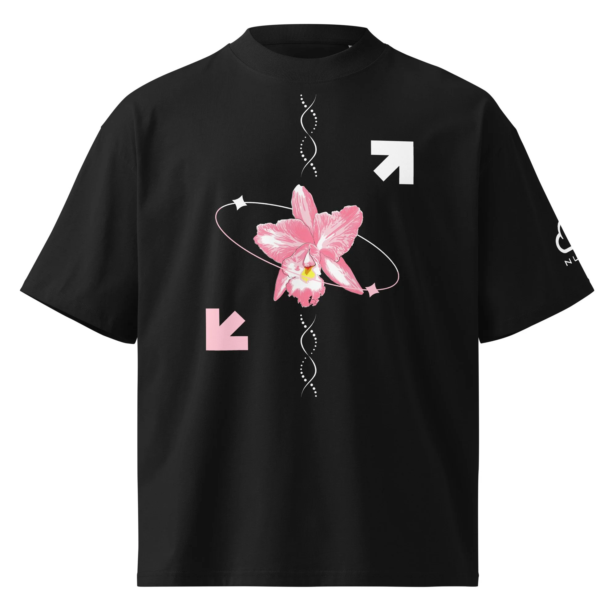 Flower of the Universe, Oversized organic high neck t-shirt, Unisex streetwear