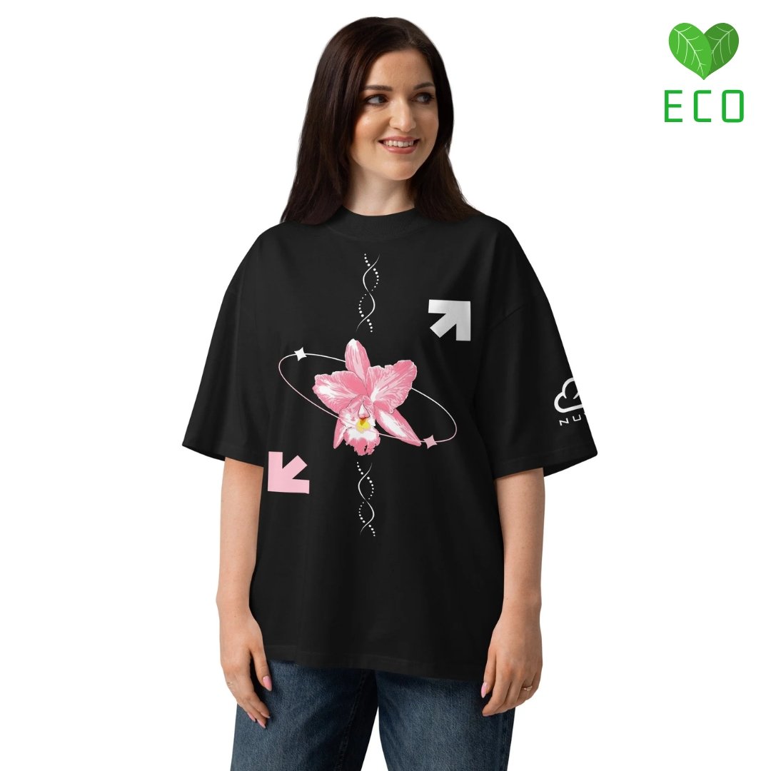 Flower of the Universe, Oversized organic high neck t-shirt, Unisex streetwear