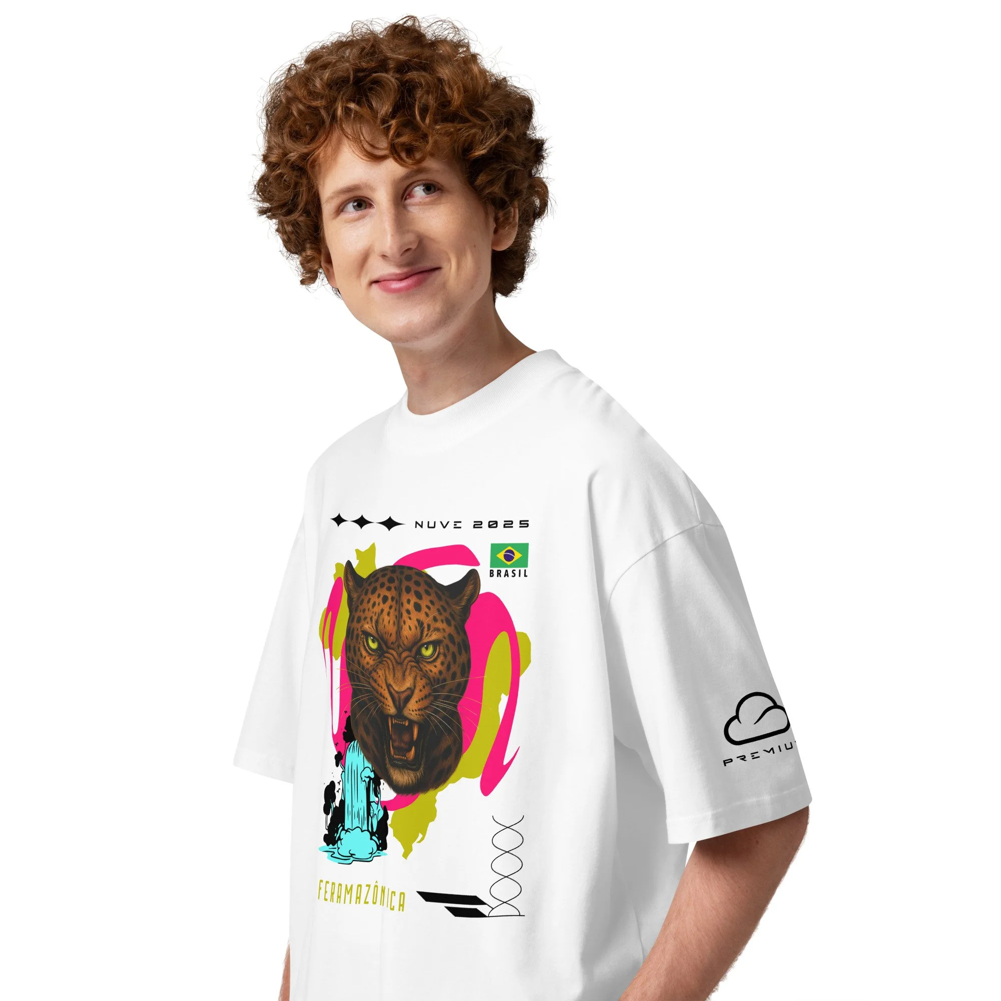 Oversized Organic Premium High-Neck T-Shirt, Brazilian Print (Feramazônica)