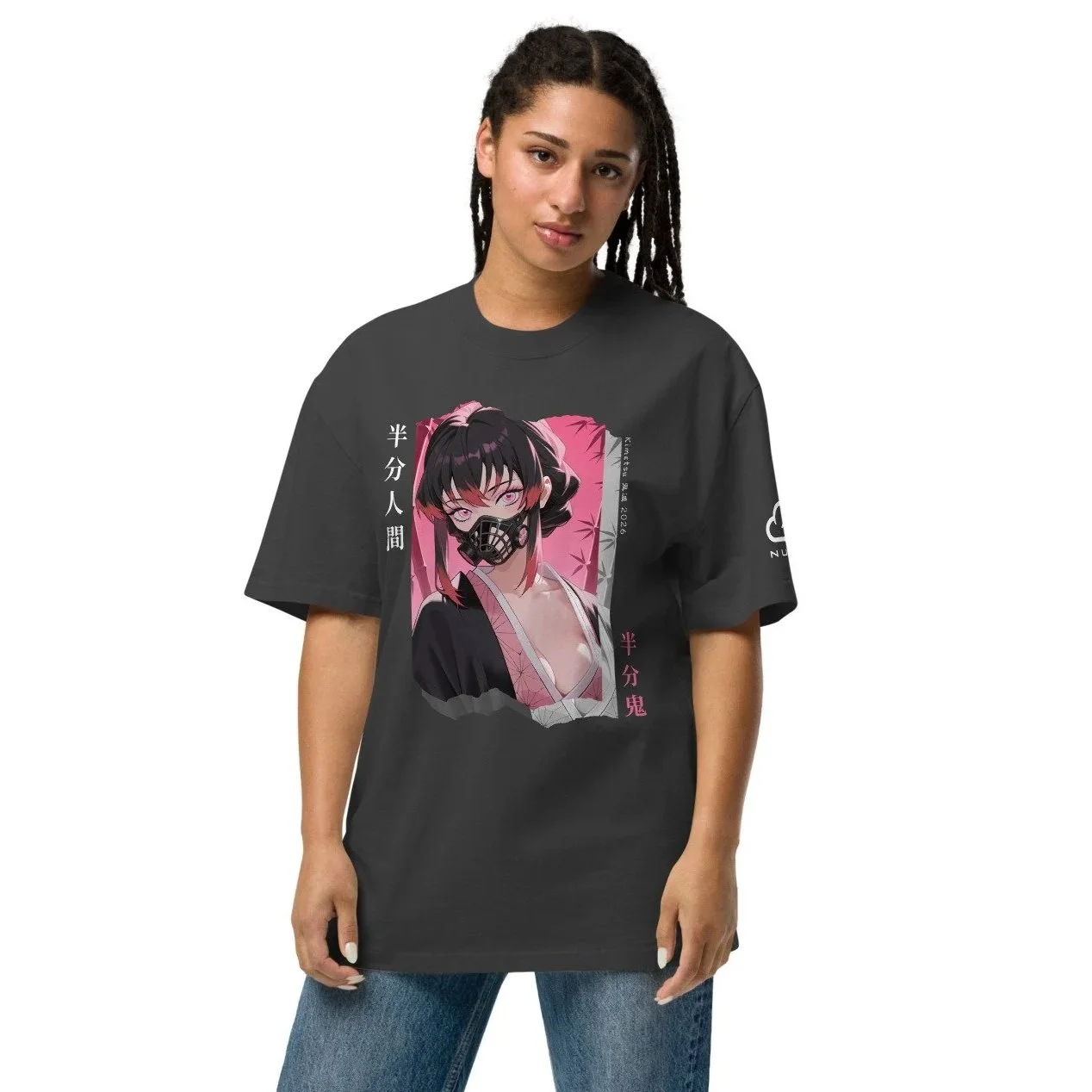 Hanbun Ningen Faded Oversized T-Shirt, Streetwear Premium Unisex (Kimetsu 鬼滅)