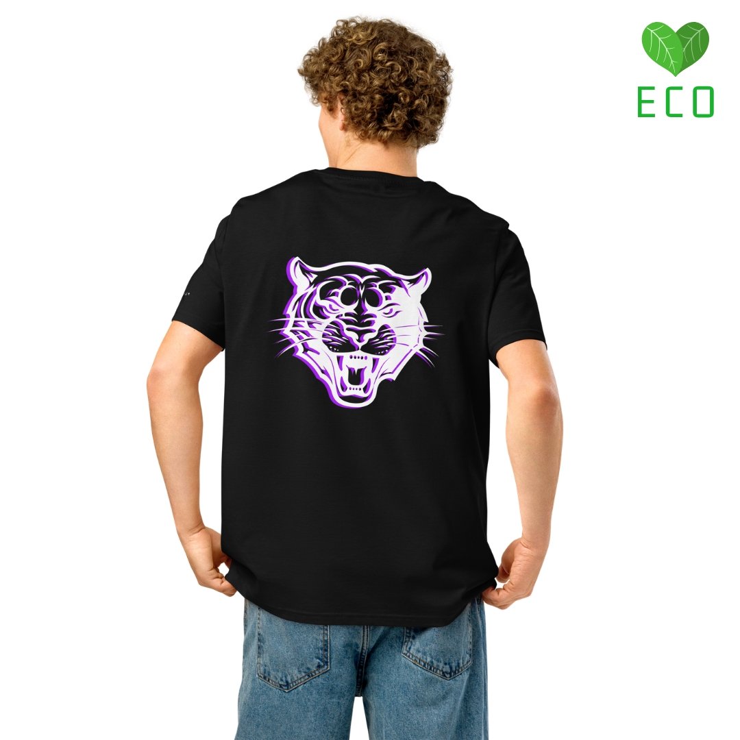 Premium unisex organic t-shirt with ribbed collar, streetwear print Neon Puma (The Beasts)