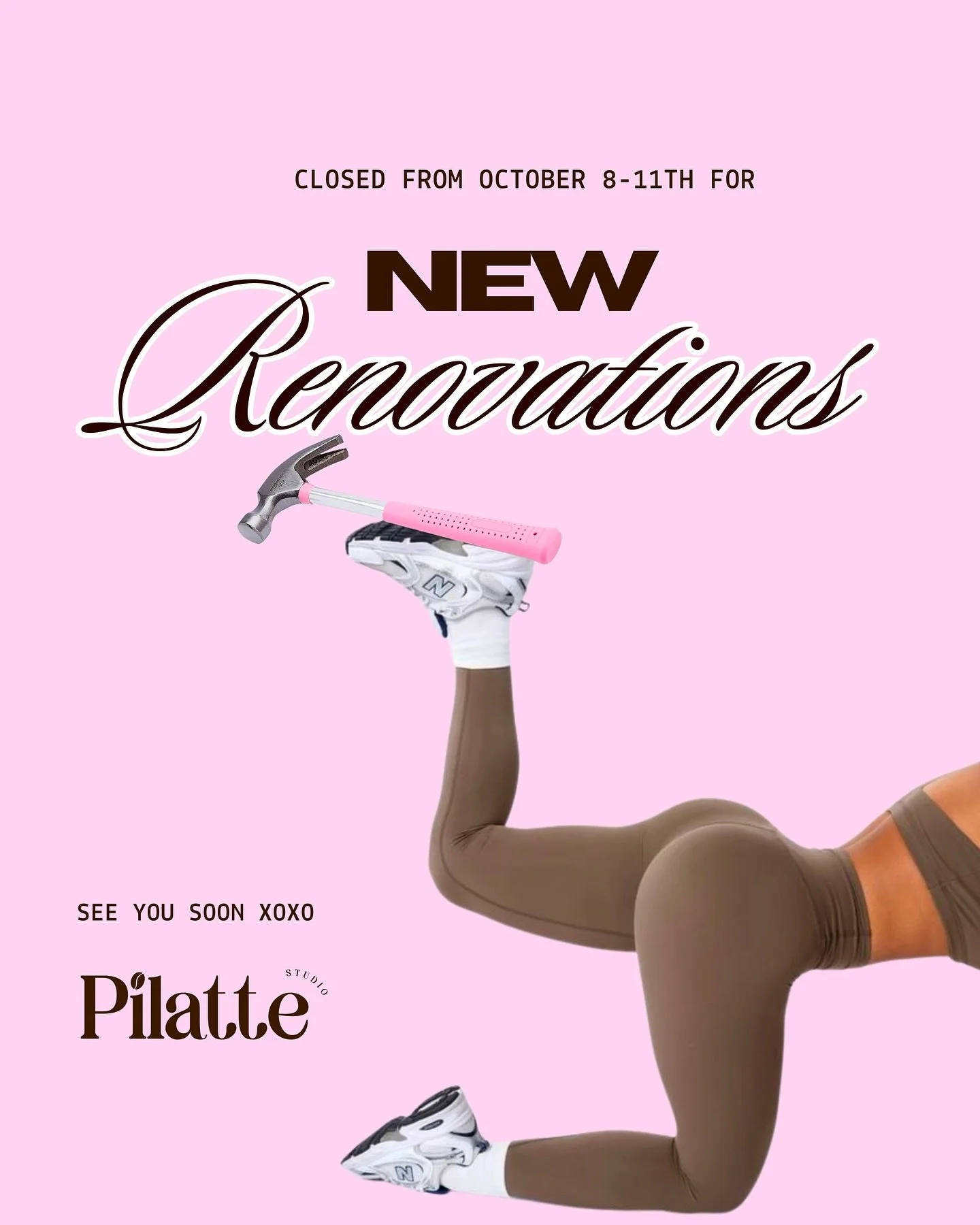 As many of you have noticed, yes we will be closed from October 8th-11th working tirelessly to make many renovations &amp; updates to our studio! 🔨💗✨ 

So many exciting things in the works for Pilatte! We can&rsquo;t wait to come back and be up and
