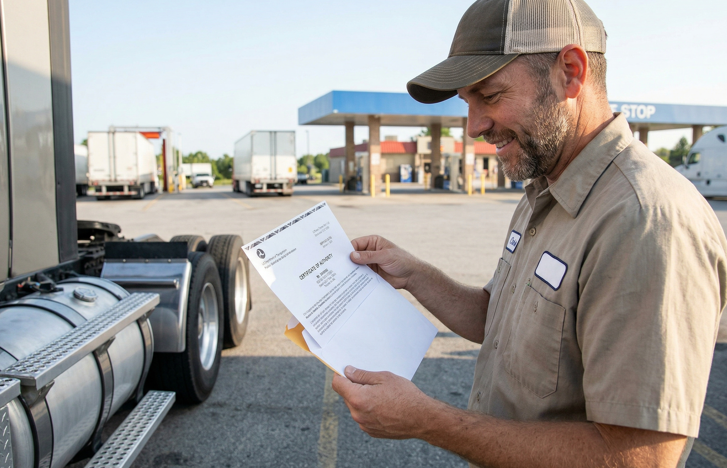 an image of a trucker opening his certificate of authority letter
