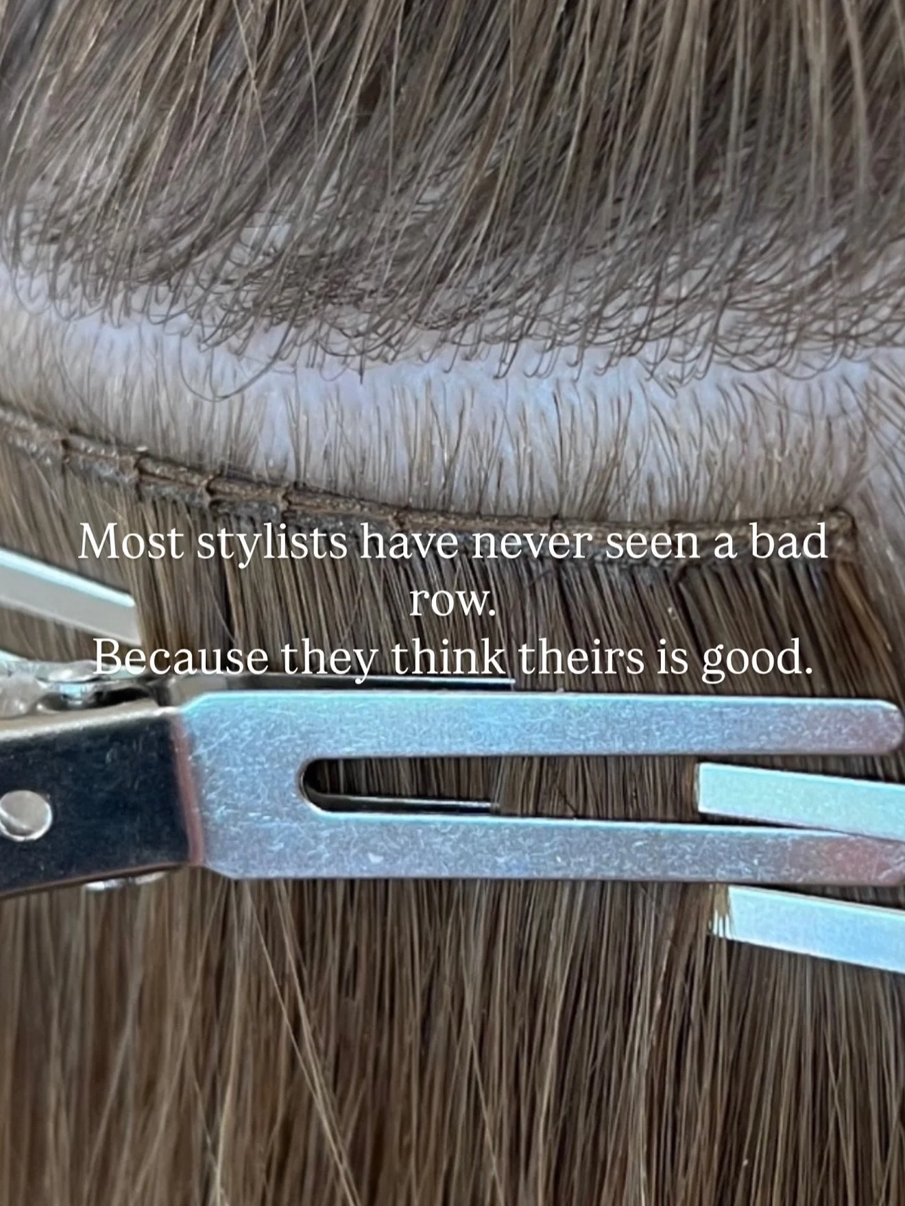 The industry told you your work looks great.
It lied.

Stylists are out here installing rows that are:
&bull;uneven heights
&bull;suspended off bone
&bull;hanging by beads&hellip;
&bull;stitched to slack
&bull;bunching because of torque
&bull;collaps