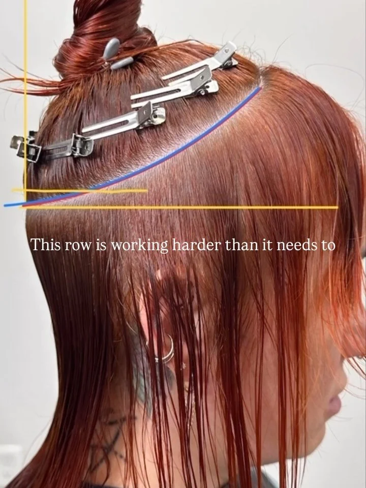 This row is working hard&hellip;

But it&rsquo;s not wrong or bad.

So-you move the head more.
You fight angle pull.
The client has to cooperate.

The top line takes a little pressure off of you and the client.

Less pull. Less adjustment. Less effor