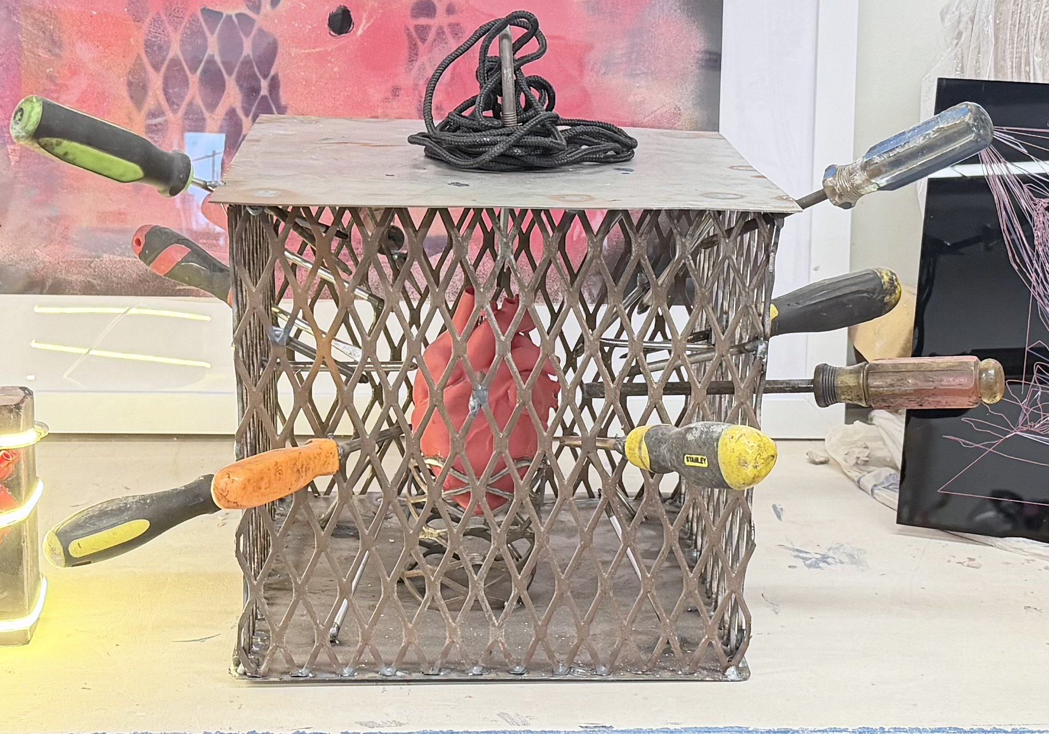 "I'm Just Really Working On Myself Right Now", Mild Steel, PLA, Found Objects, 12"x12"x12"
