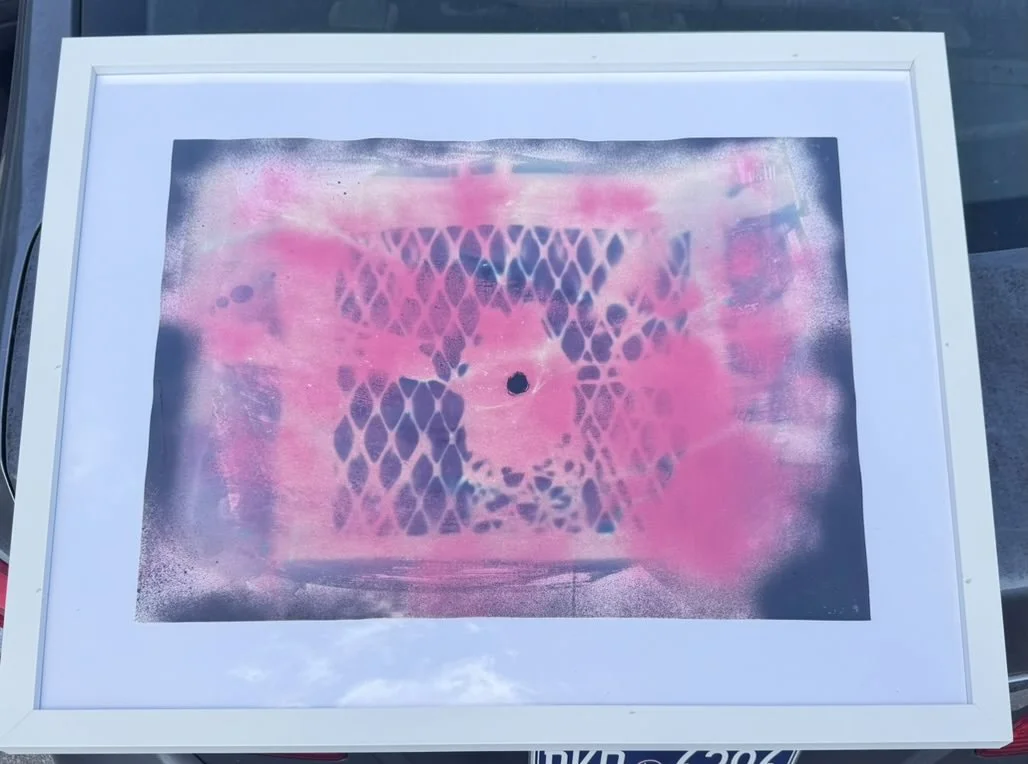 "Core Wound 1", Cyanotype and Spray Paint on Paper, 18"x24"