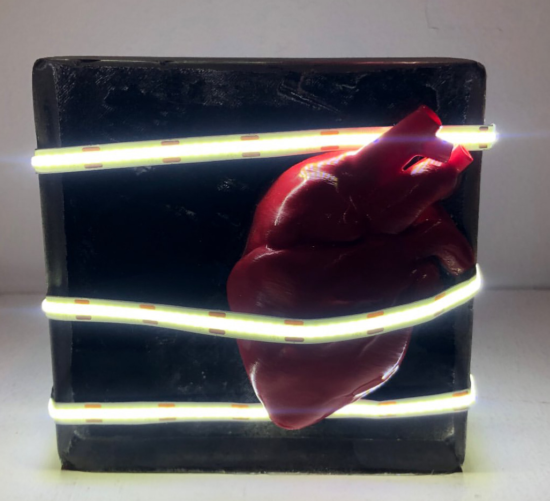 "Untitled Self Portrait 1" -- PLA, Epoxy Resin, Spray Paint, Electronics -- 6in. x 6in. x 4in. -- 2025