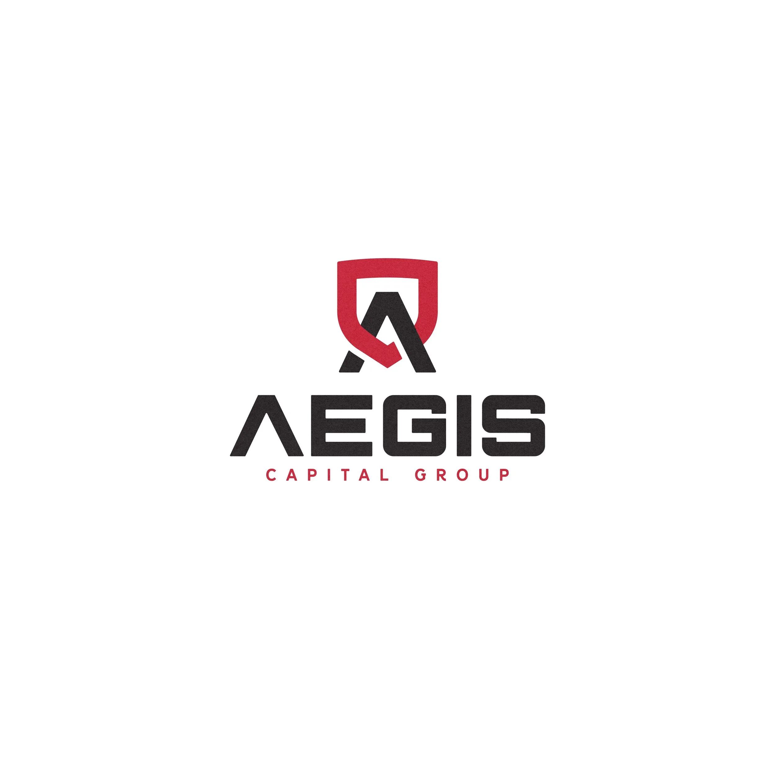 A logo for Aegis Capital Group featuring a stylized shield with a black and red color scheme and an abstract 'A' shape inside. The company name 'Aegis' is written below in bold black letters, with 'Capital Group' in smaller red text underneath.
