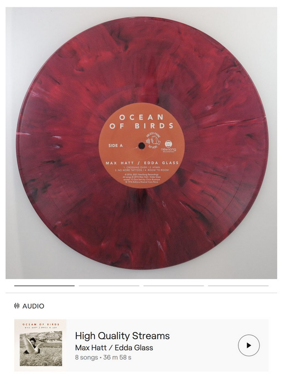 "Ocean of Birds" album by Max Hatt / Edda Glass in red splatter vinyl with vinylkey® technology.
