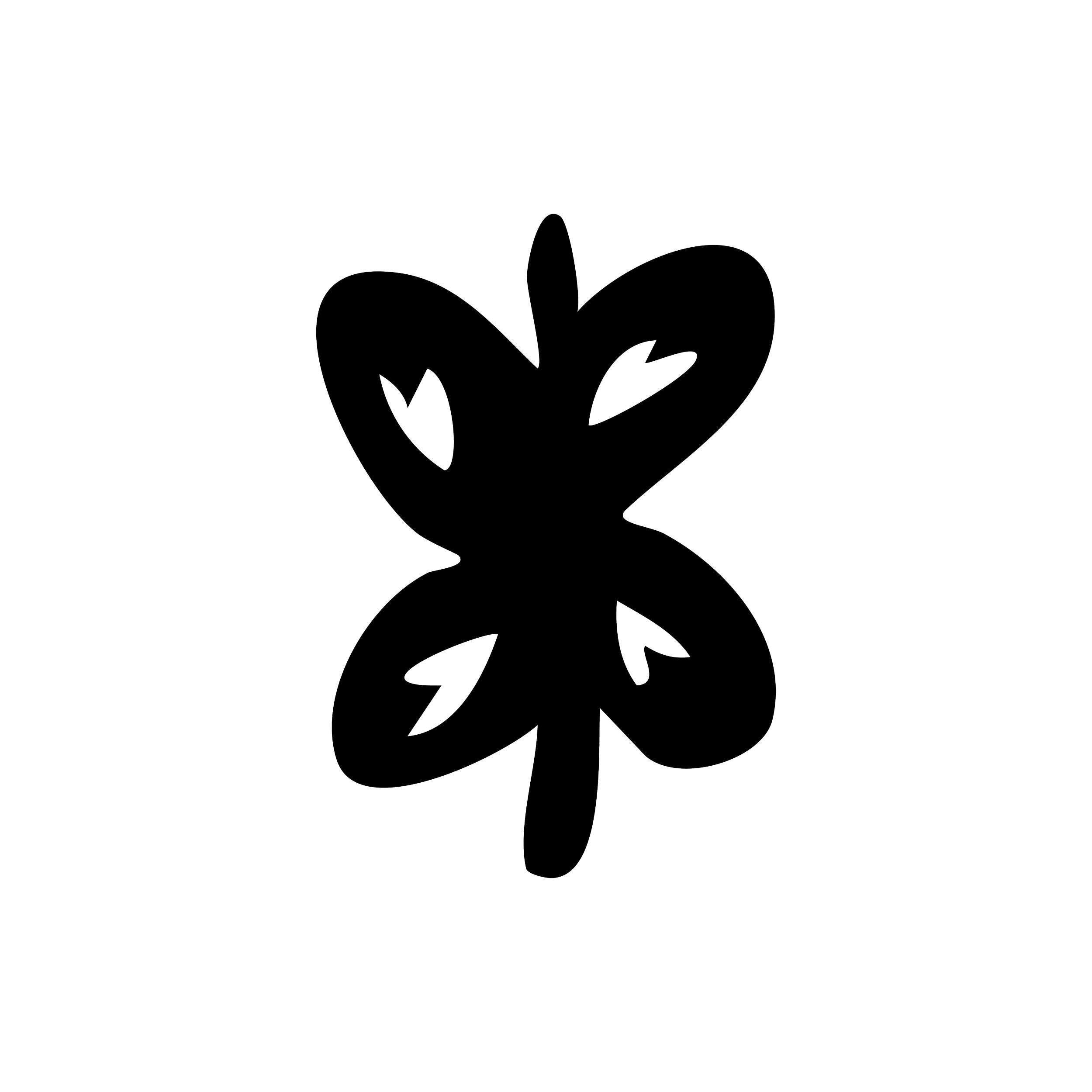 Outline drawing of a four-leaf clover with decorative hearts inside each leaf, set against a black background.