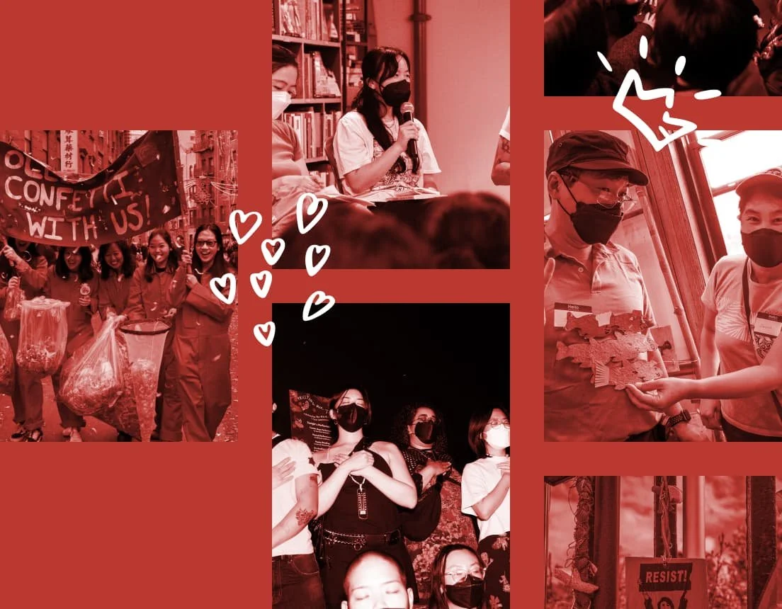 Collage of people participating in a social or protest event.